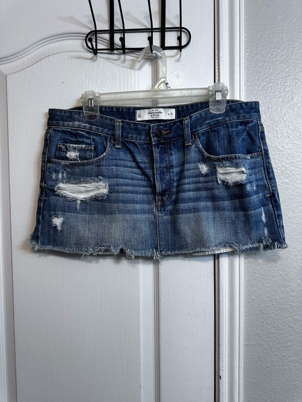 Vintage Distressed Blue Denim Mini Skirt - Abercrombie & Fitch